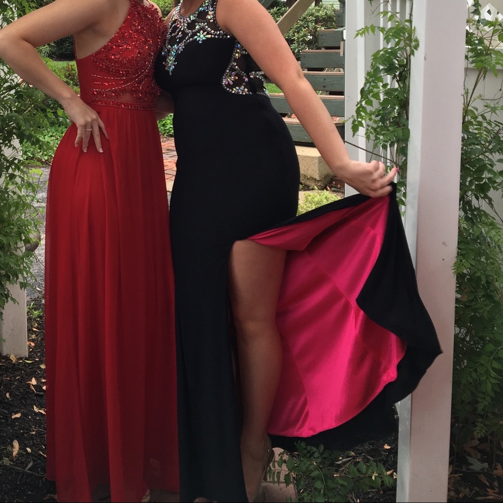 Black prom dress with gem detailing